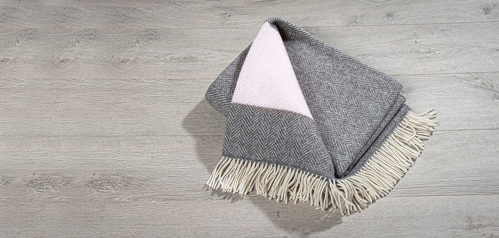 Pink And Grey Cashmere And Merino Throw