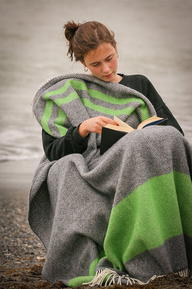 Green And Grey Cashmere And Merino Throw