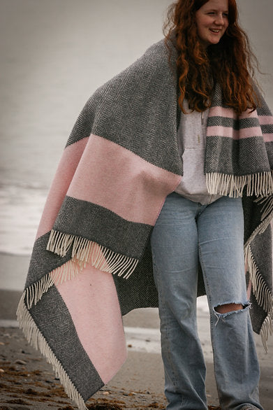 Pink And Grey Cashmere And Merino Throw