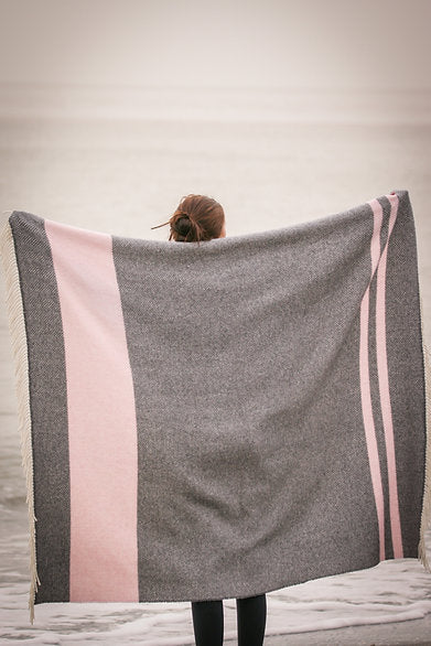 Pink And Grey Cashmere And Merino Throw