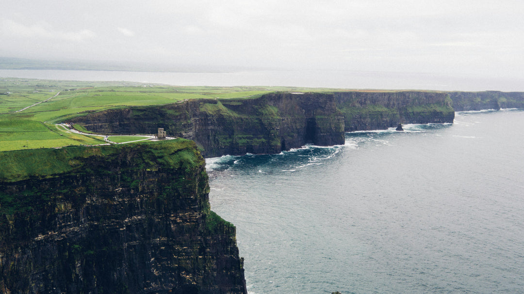 An aerial view of the Cliffs of Moher