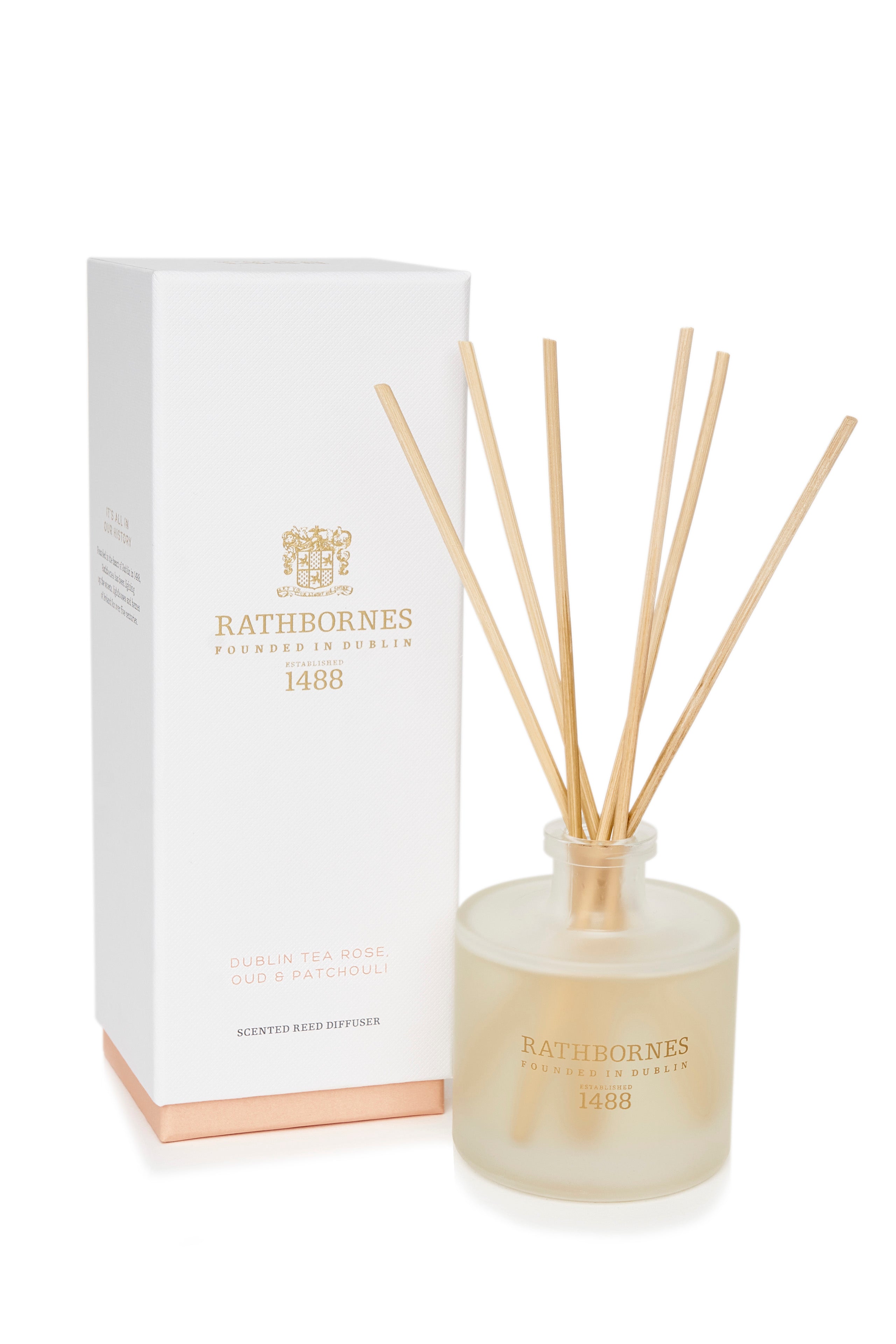 Dublin Tea Rose, Oud & Patchouli Scented Reed Diffuser – Rathbornes