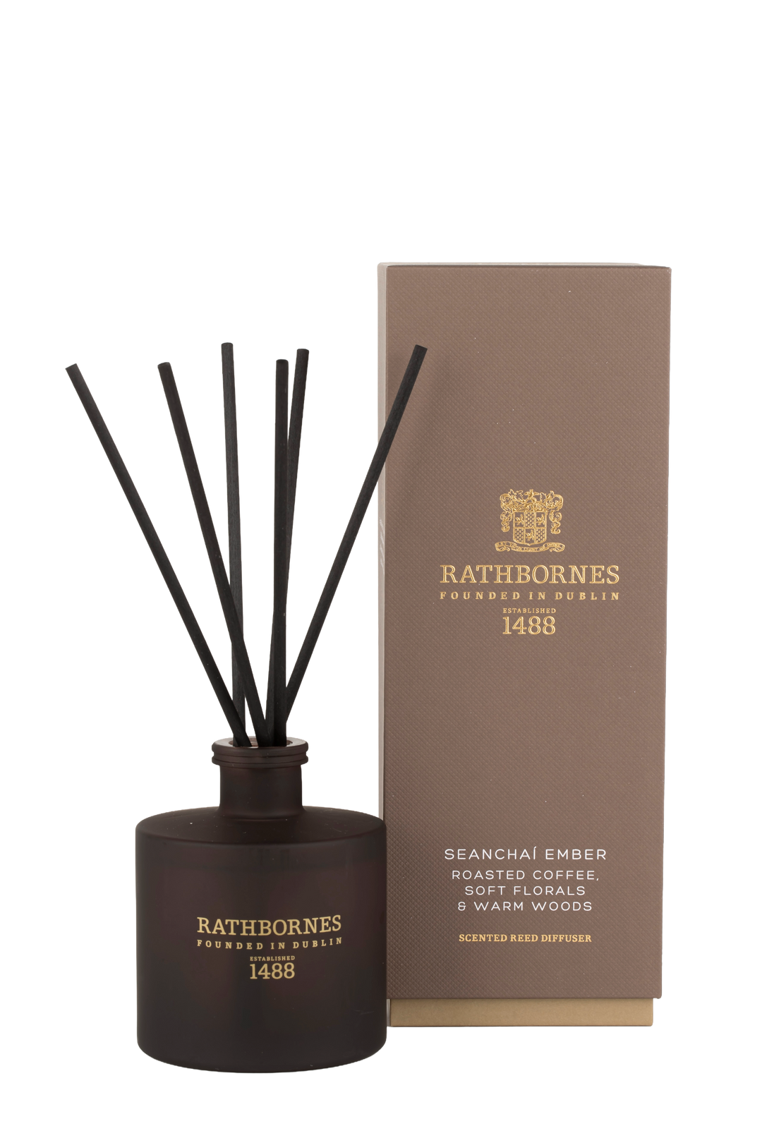Rathborne's diffuser with black sticks and packaging with no background