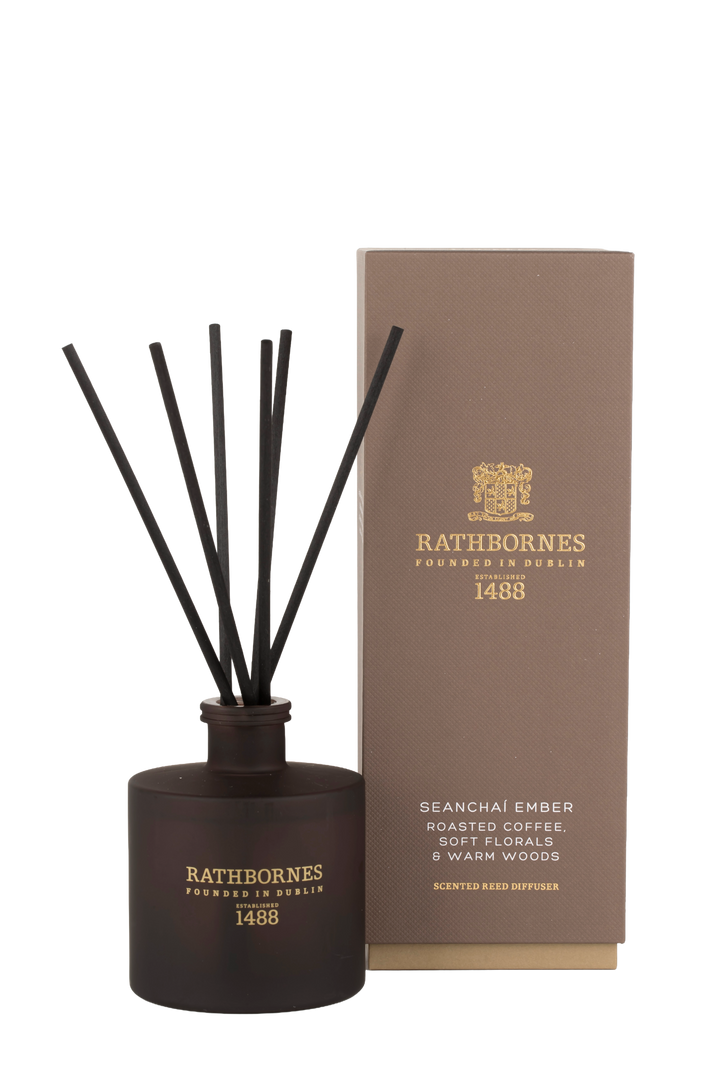 Rathborne's diffuser with black sticks and packaging with no background