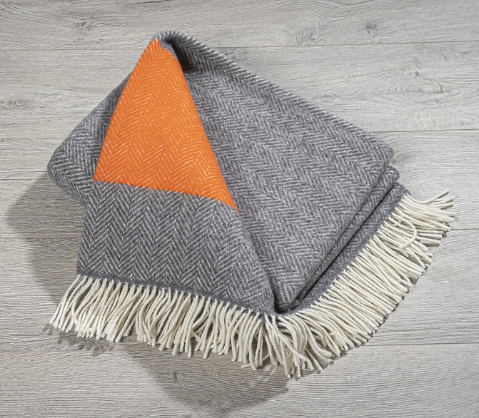 Orange And Grey Cashmere And Merino Throw