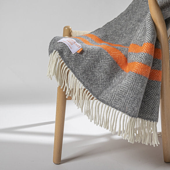 Orange And Grey Cashmere And Merino Throw