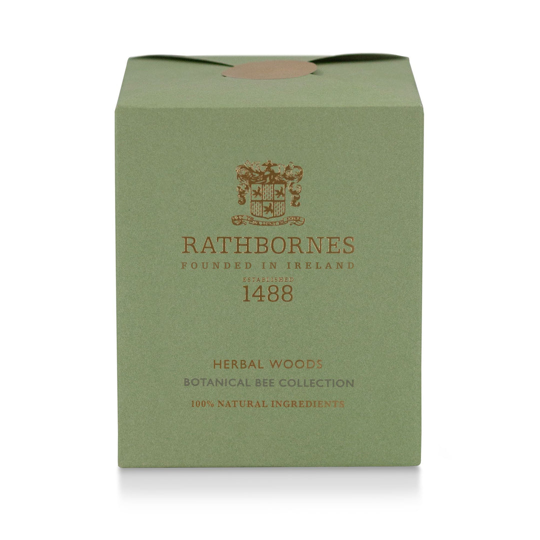 Sage green gift box for the Rathbornes Herbal Woods scented candle