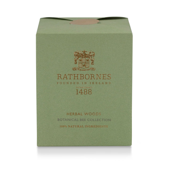 Sage green gift box for the Rathbornes Herbal Woods scented candle