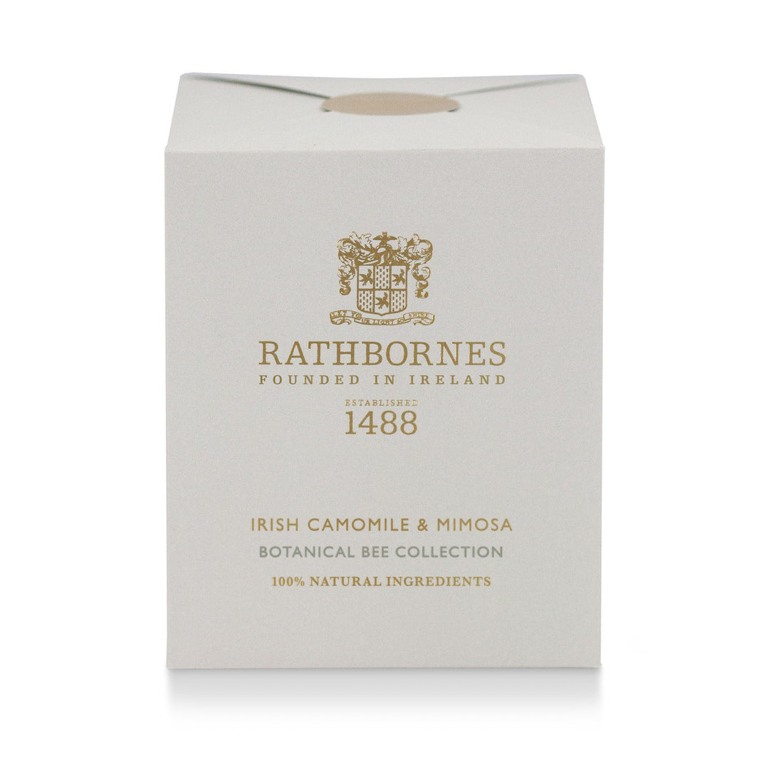 Stone colour gift box for the Rathbornes Irish Camomile & Mimosa scented candle