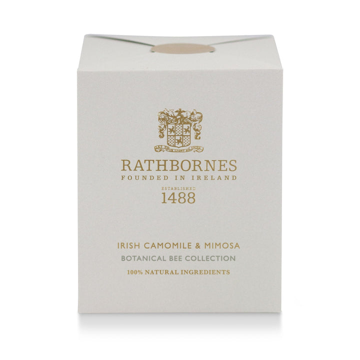 Stone colour gift box for the Rathbornes Irish Camomile & Mimosa scented candle