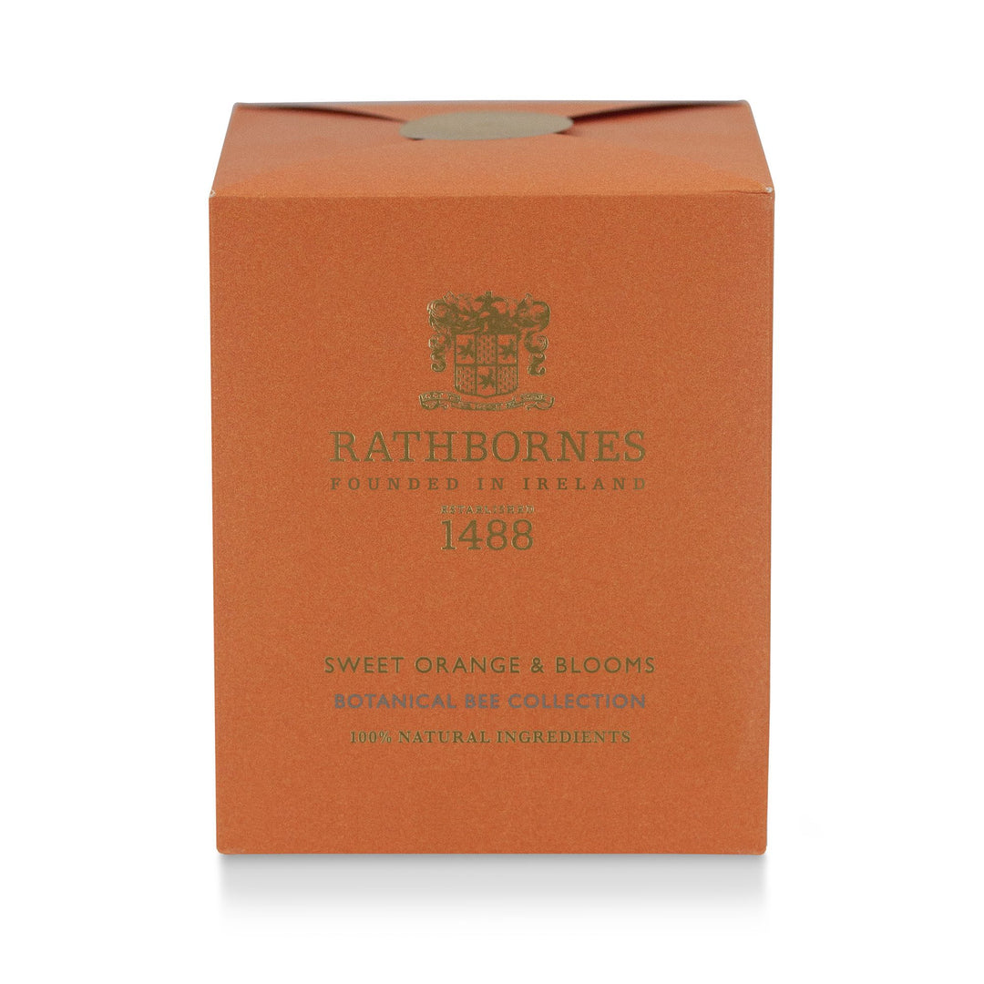 Burnt orange gift box for the Rathbornes Sweet Orange & Blooms scented candle