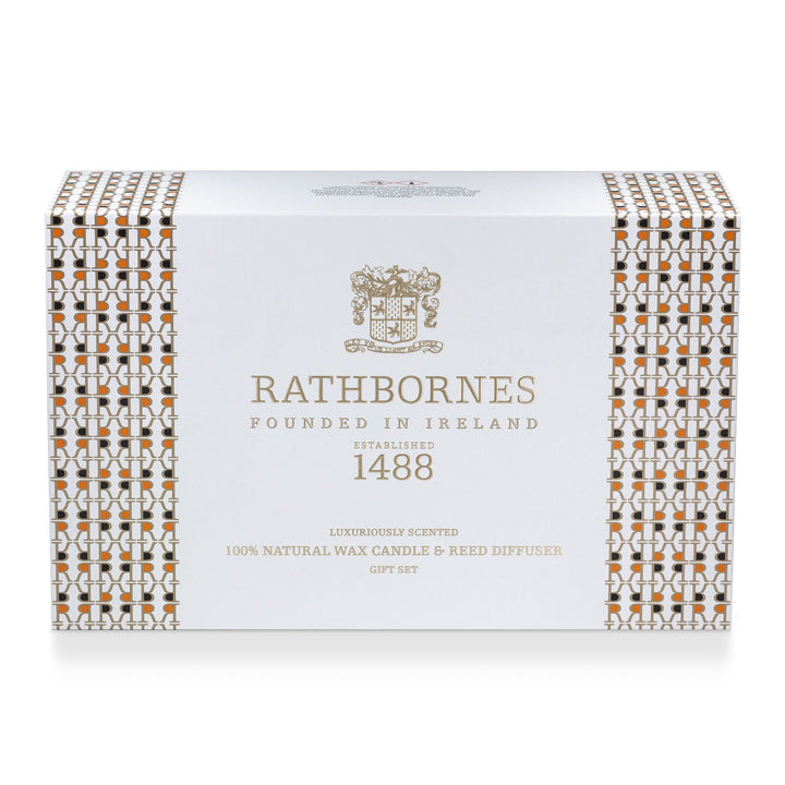 Rathbornes Dublin Tea Rose, Oud & Patchouli candle and reed diffuser gift set box