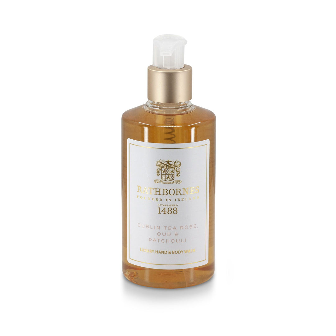 Rathbornes Dublin Tea Rose, Oud & Patchouli luxury hand and body wash, 300ml pump bottle