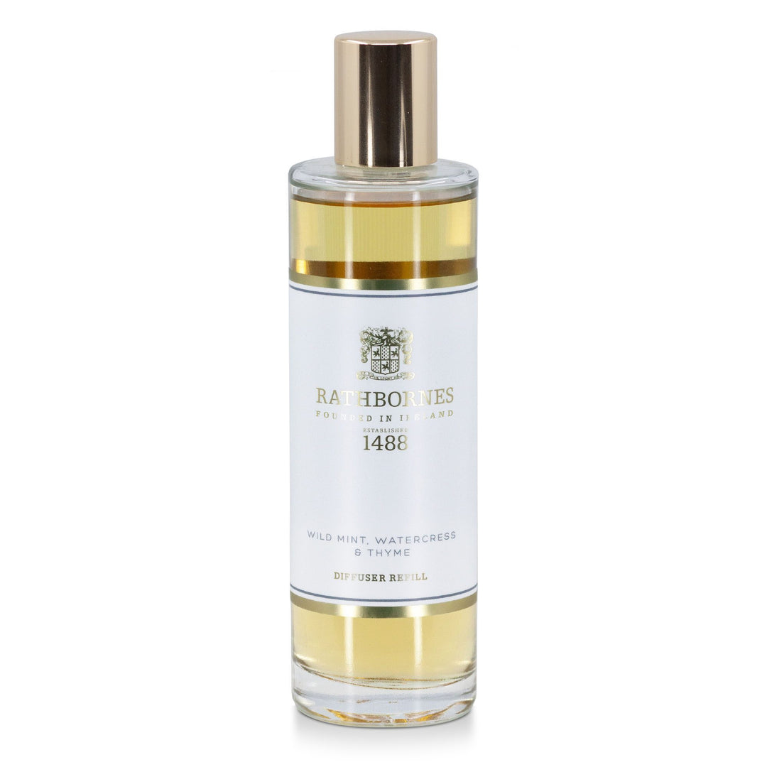 Rathbornes Wild Mint, Watercress & Thyme reed diffuser refill bottle