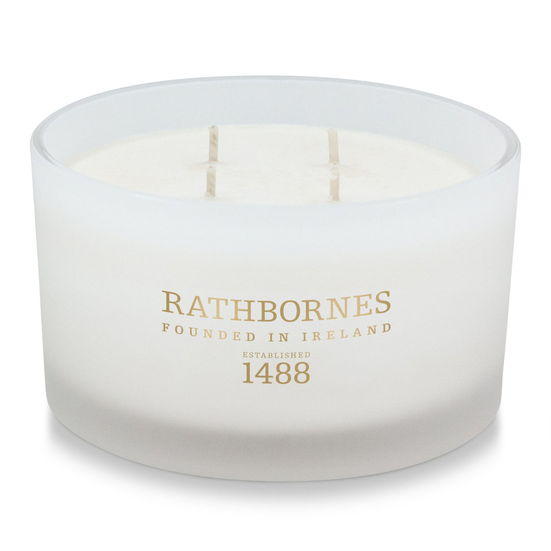 Rathbornes Bitter Orange, Birch Tar & Balsam luxury scented candle in frosted white glass