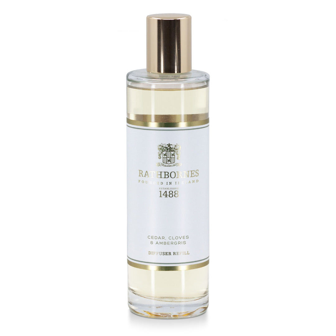 Rathbornes Cedar, Cloves & Amber reed diffuser refill bottle