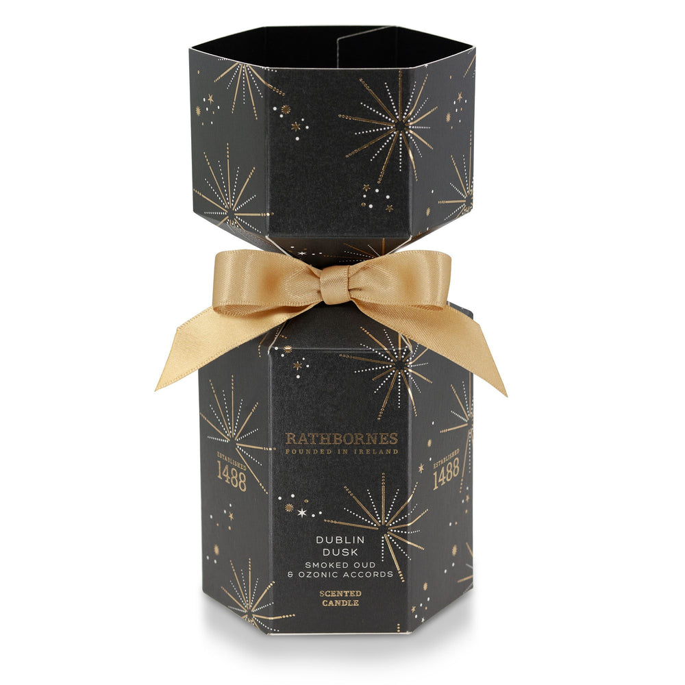 Rathbornes Dublin Dusk Christmas cracker gift box with gold ribbon