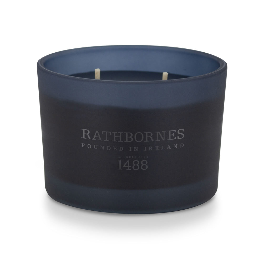 Rathbornes Dublin Dusk (Smoked Oud & Ozonic Accords) classic scented candle in midnight navy glass