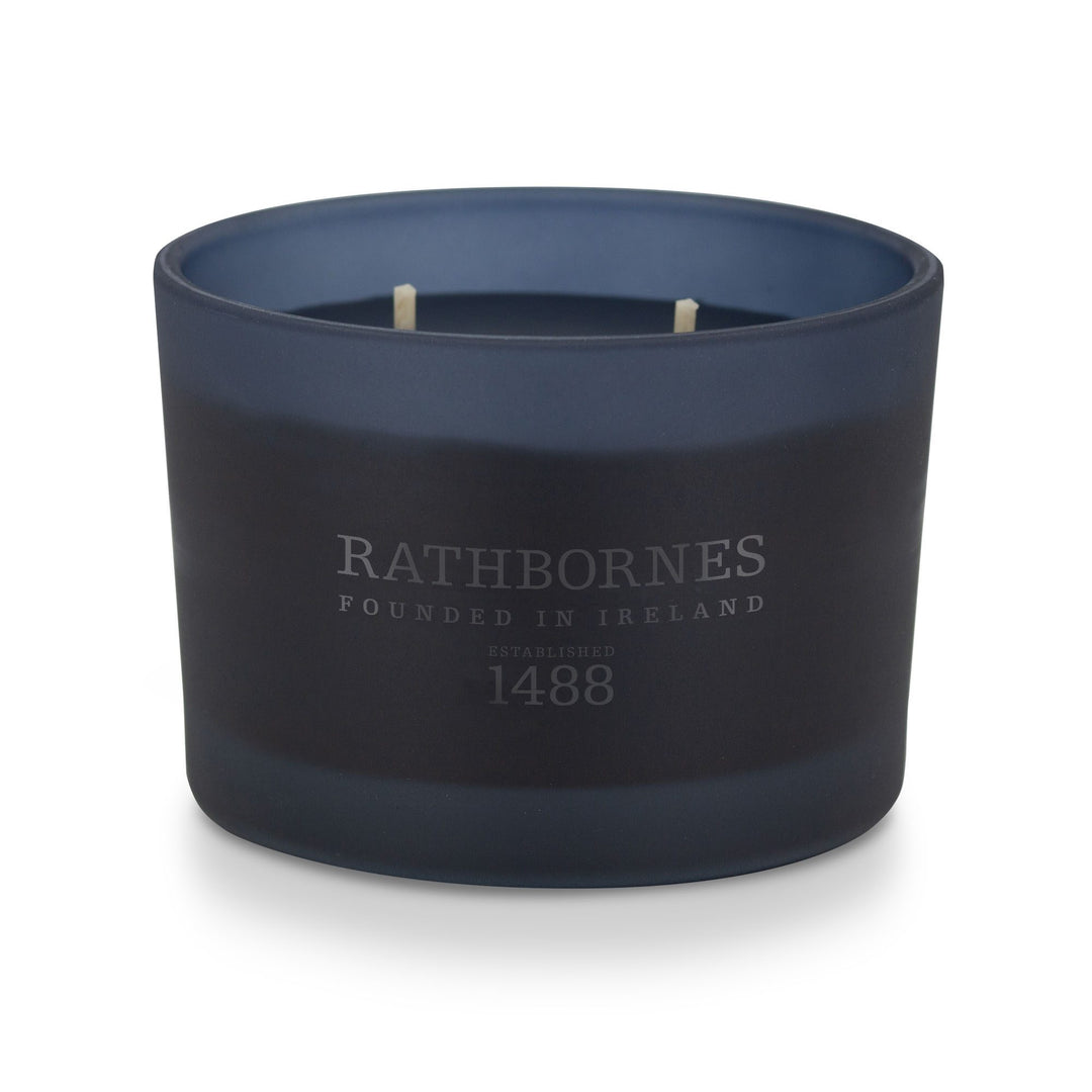 Rathbornes Dublin Dusk (Smoked Oud & Ozonic Accords) classic scented candle in midnight navy glass