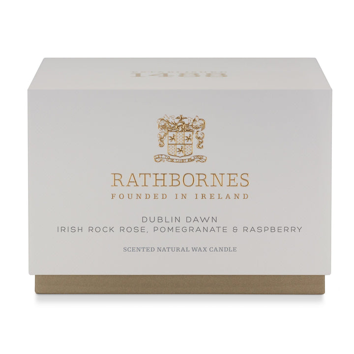 Stone-grey gift box for the Rathbornes Dublin Dawn luxury scented candle