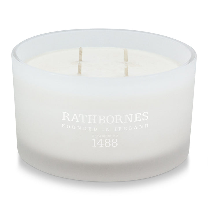 Rathbornes Dublin Dawn luxury scented candle in frosted white glass