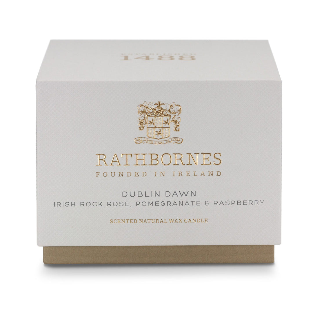 Stone-grey gift box for the Rathbornes Dublin Dawn classic scented candle