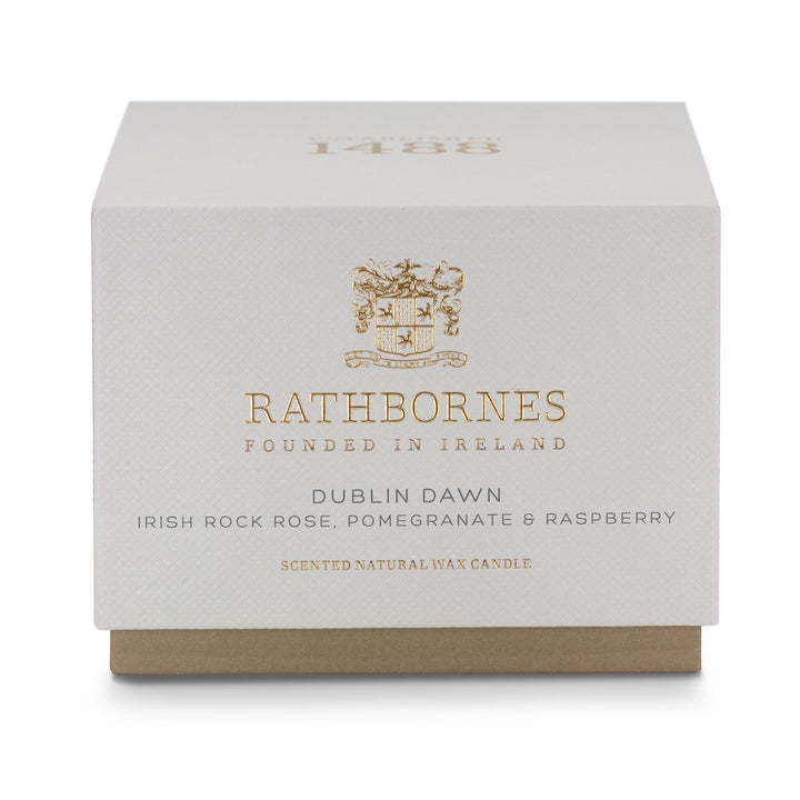 Stone-grey gift box for the Rathbornes Dublin Dawn classic scented candle