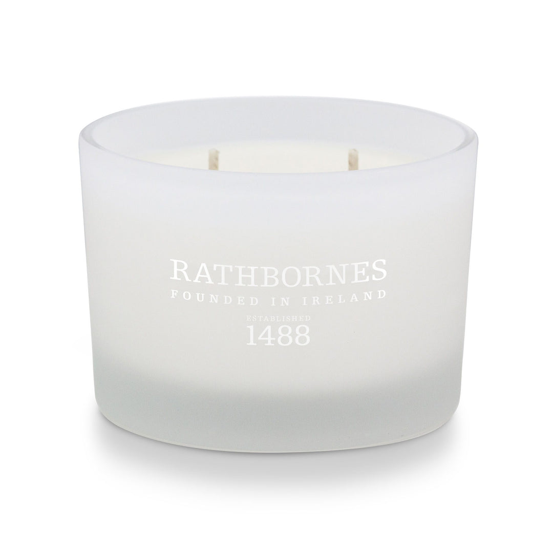 Rathbornes Dublin Dawn classic scented candle in frosted white glass