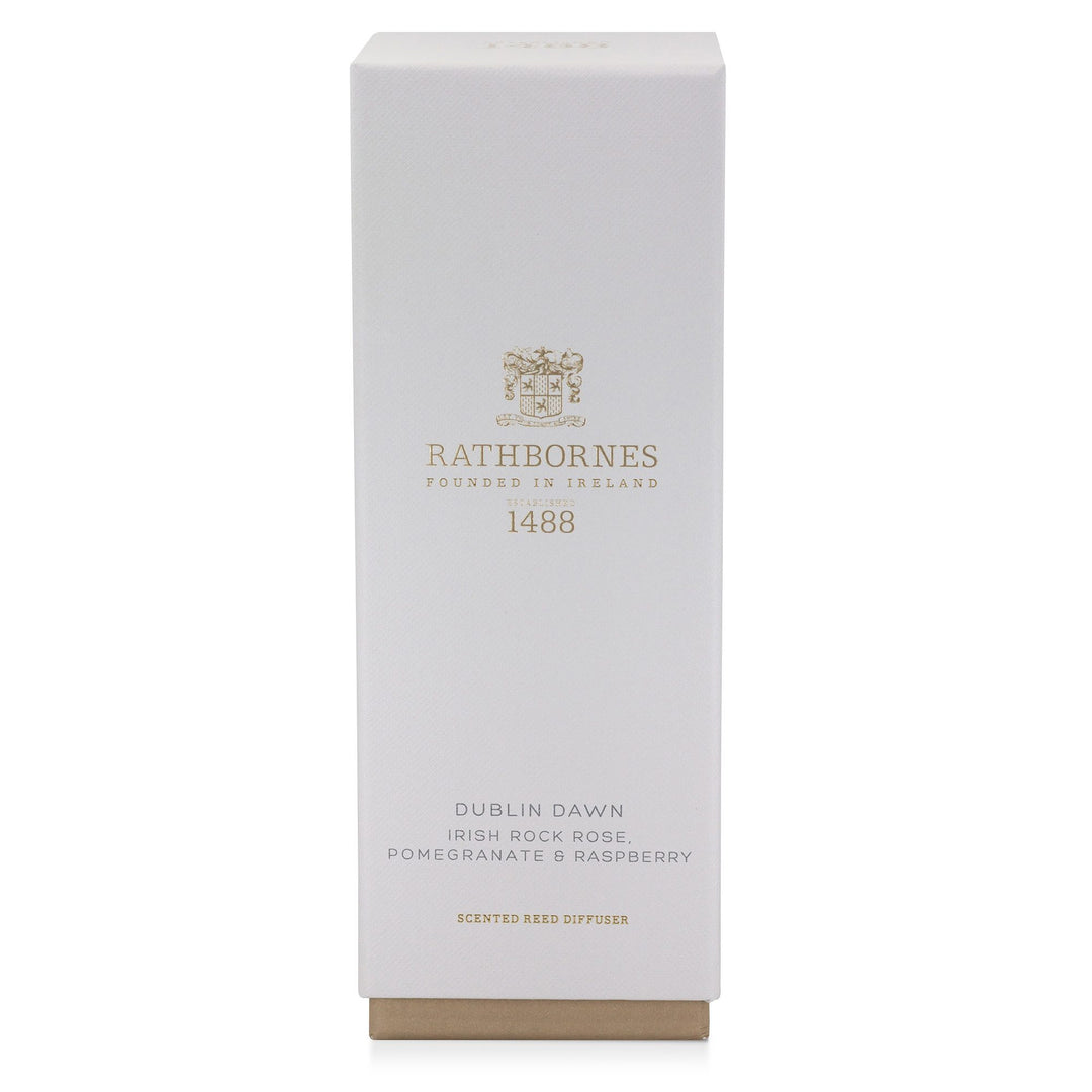 Stone-grey gift box for the Rathbornes Dublin Dawn scented reed diffuser