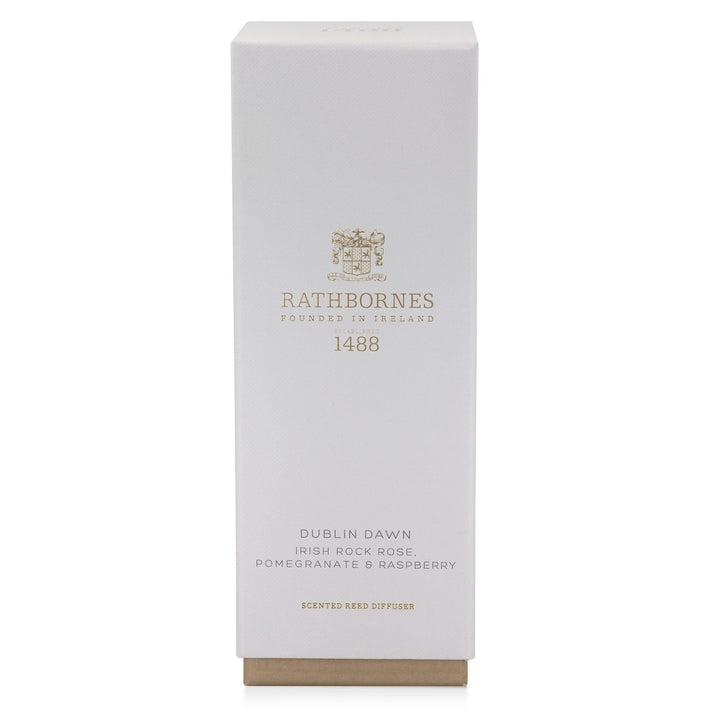 Stone-grey gift box for the Rathbornes Dublin Dawn scented reed diffuser
