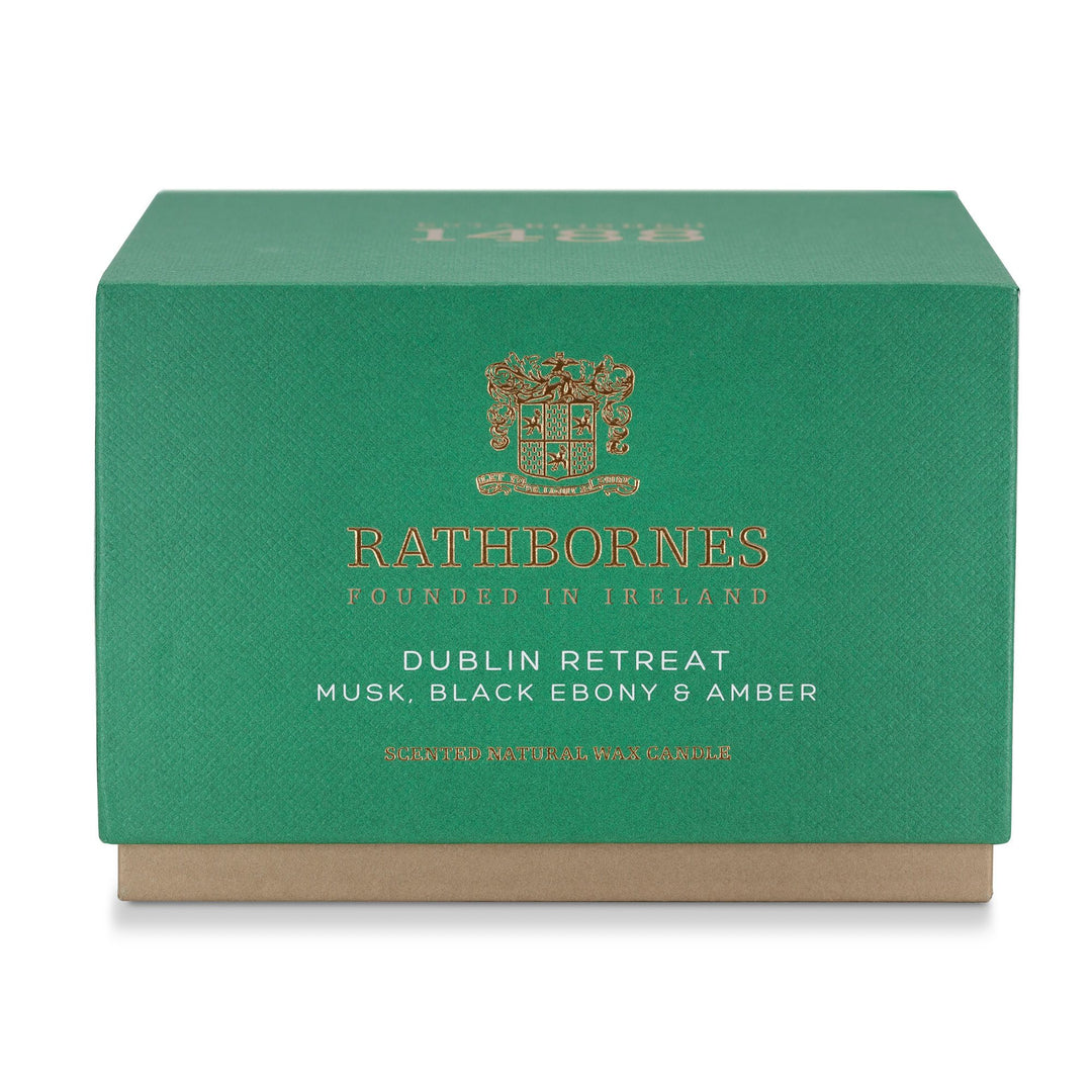 Emerald green gift box for the Rathbornes Dublin Retreat classic scented candle