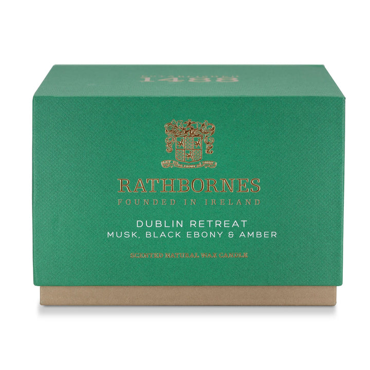 Emerald green gift box for the Rathbornes Dublin Retreat classic scented candle