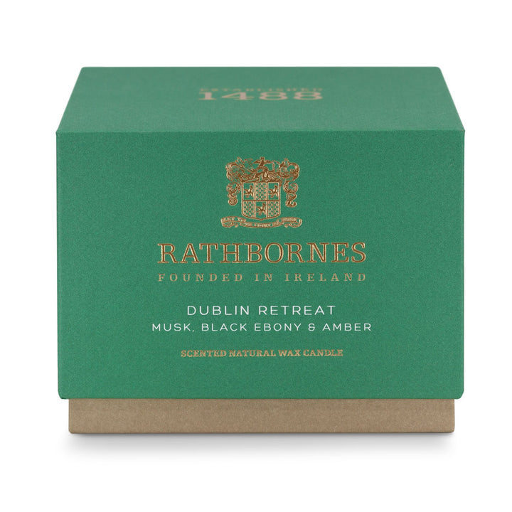 Emerald green gift box for the Rathbornes Dublin Retreat luxury scented candle