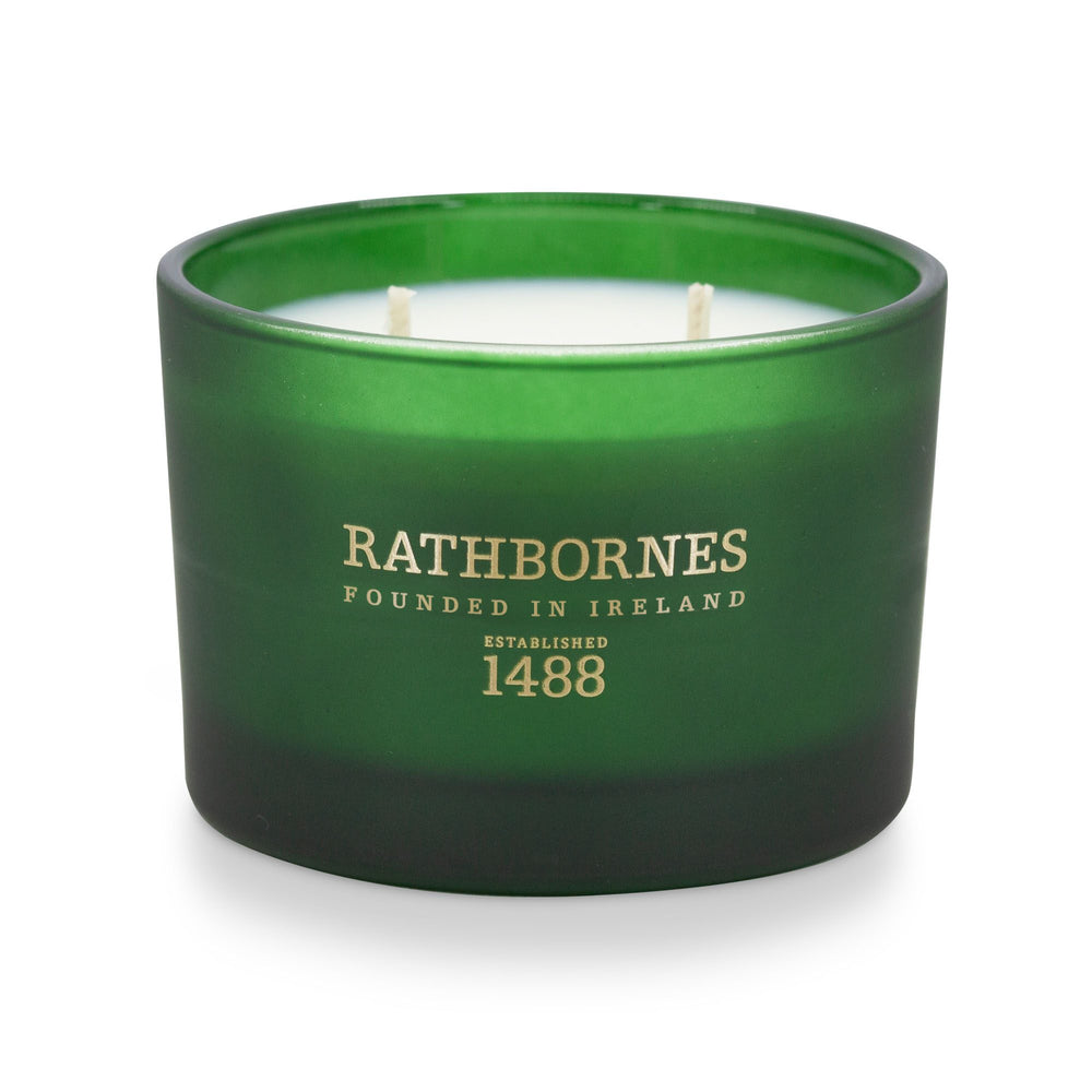 Rathbornes Dublin Retreat (Musk, Black Ebony & Amber) classic scented candle in deep green glass