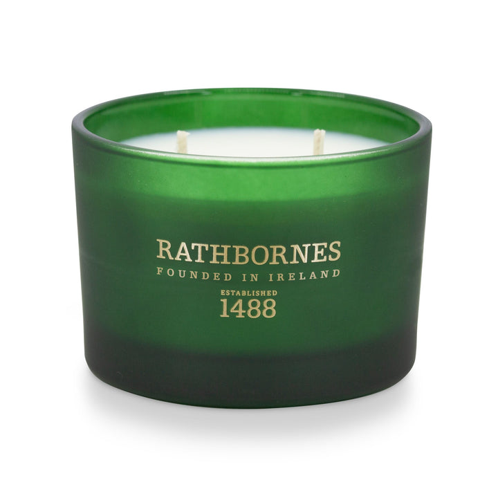 Rathbornes Dublin Retreat (Musk, Black Ebony & Amber) classic scented candle in deep green glass