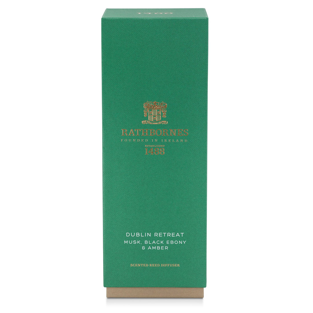 Emerald green gift box for the Rathbornes Dublin Retreat scented reed diffuser