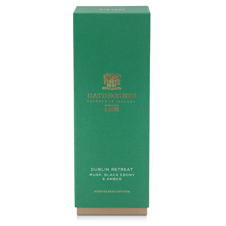 Emerald green gift box for the Rathbornes Dublin Retreat scented reed diffuser