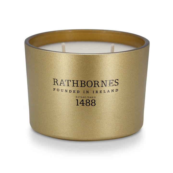 Rathbornes Dublin Christmas (Eucalyptus, Mint & Pine) classic scented candle in brushed gold glass