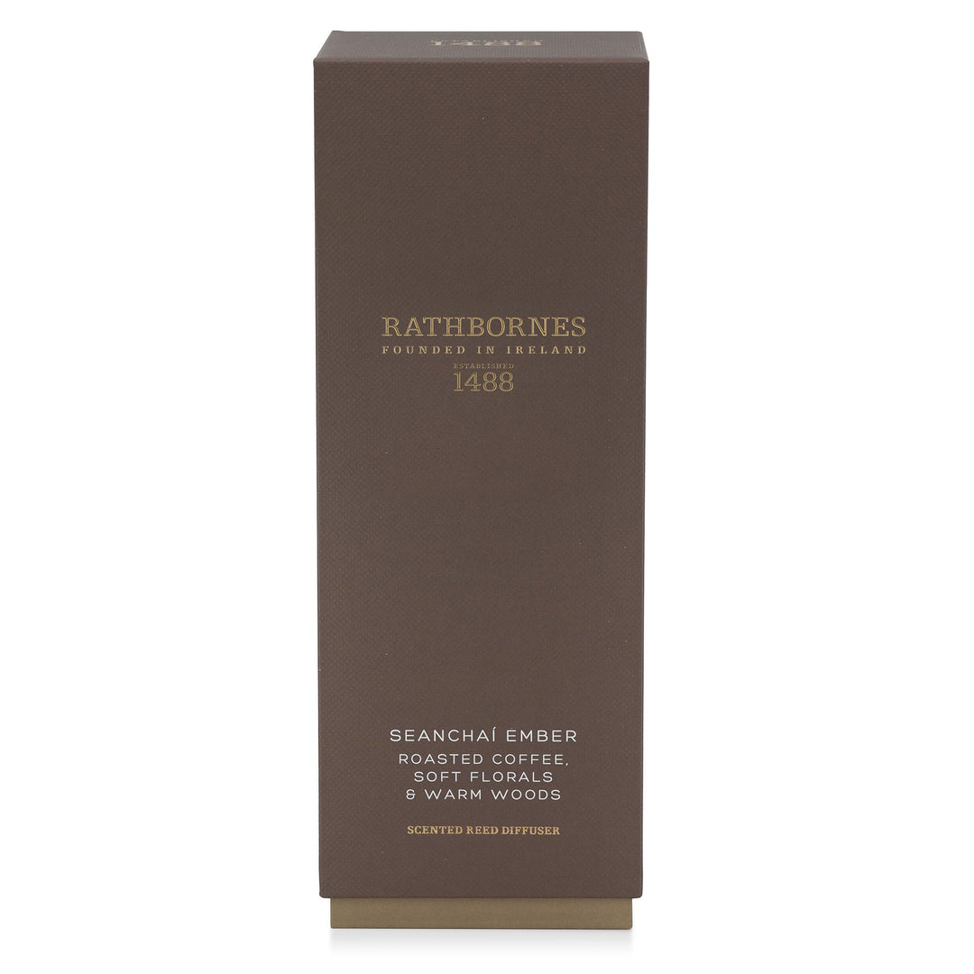 Mocha brown gift box for the Rathbornes Seanchaí Ember scented reed diffuser