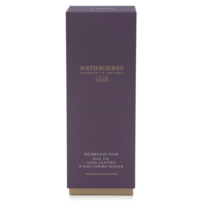 Aubergine gift box for the Rathbornes Seanchaí Dún scented reed diffuser