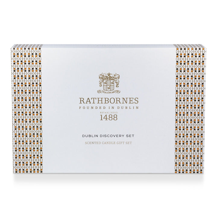 Rathbornes Dublin Discovery Set scented candle gift box, closed