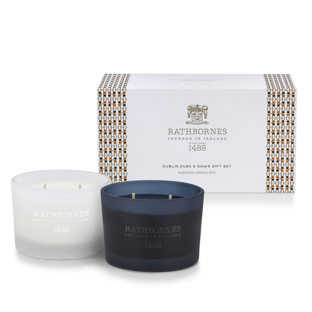 Rathbornes Dublin Dawn and Dusk gift set with white and navy scented candles