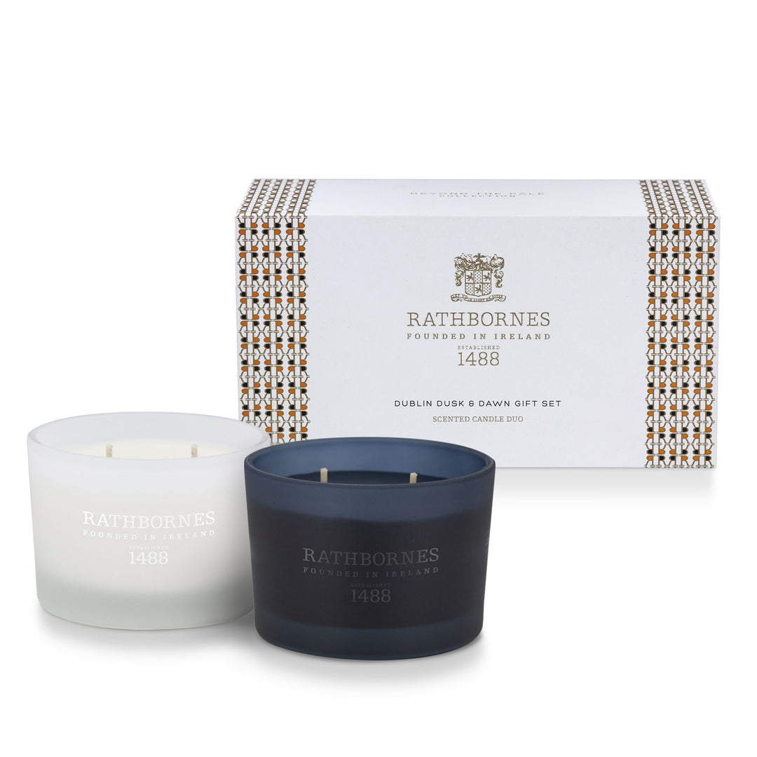 Rathbornes Dublin Dawn and Dusk gift set with white and navy scented candles