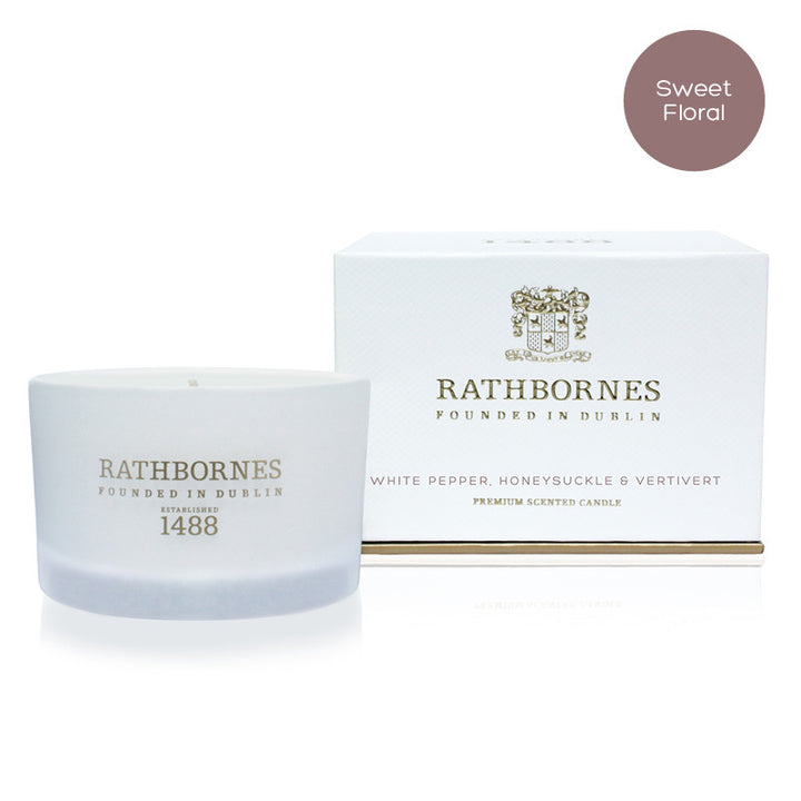 White Pepper, Honeysuckle & Vetivert Scented Travel Candle