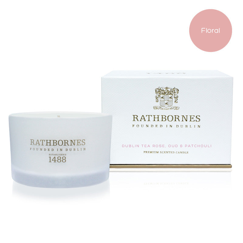 Dublin Tea Rose, Oud & Patchouli Scented Travel Candle