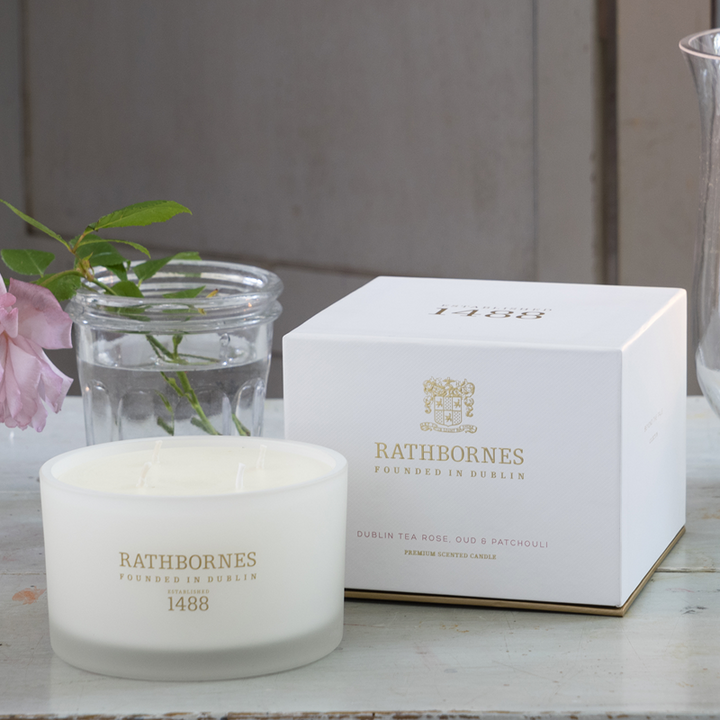 Dublin Tea Rose, Oud & Patchouli Scented Luxury Candle